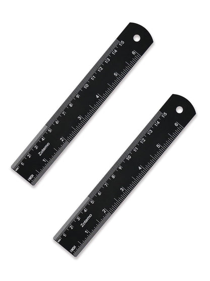 6 Inch Metal Ruler Set - Dual Scale Metric & Imperial,150 mm Straight Edge Rule, Laser Engraved, Edge-to-Edge Measuring for School, Geometry, Crafting & Gifts (2-Pack)