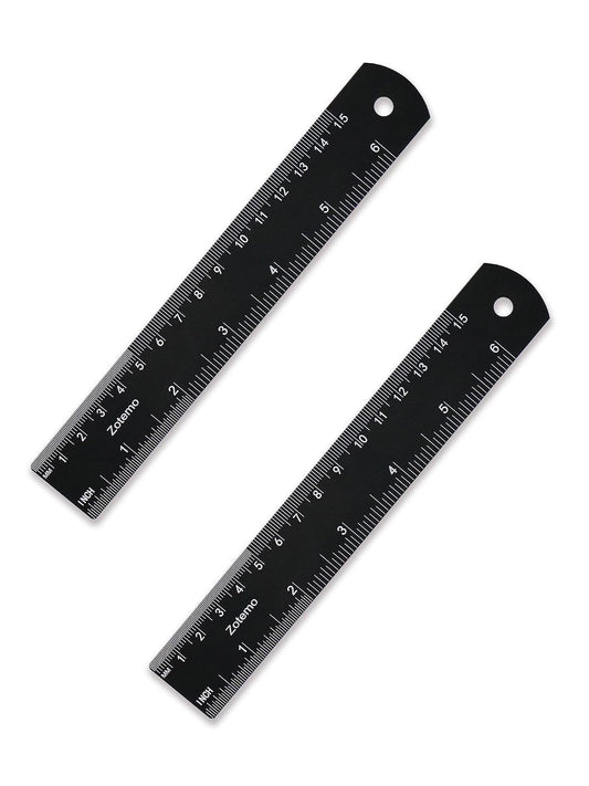 6 Inch Metal Ruler Set - Dual Scale Metric & Imperial,150 mm Straight Edge Rule, Laser Engraved, Edge-to-Edge Measuring for School, Geometry, Crafting & Gifts (2-Pack)