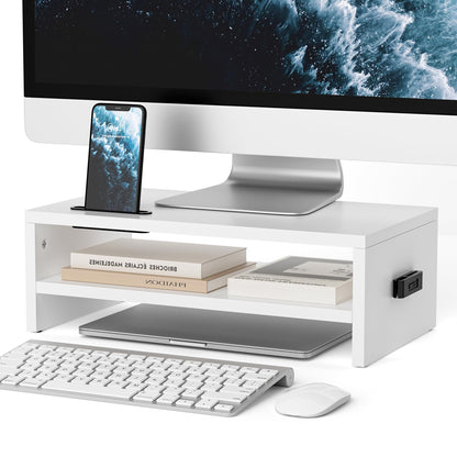 BONTEC Wooden Monitor Stand Riser for Desk, 2-Tier Computer Monitor Stand