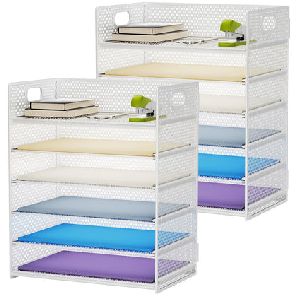 Marbrasse 6 Tier Paper Organizer Letter Tray - Mesh Desk File Organizer with Handle, Paper Sorter Organizer for Letter/A4 Office File Folder Holder - Black