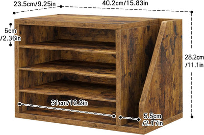 Wooden Mail Organizer, Desk Organizer with 3 Adjustable Shelves