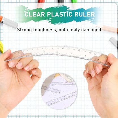 3 Pack 6 Inch 8 Inch 12 Inch Ruler Set Plastic Straight Ruler Transparent Measuring Tool Acrylic Clear Ruler for School Office Student