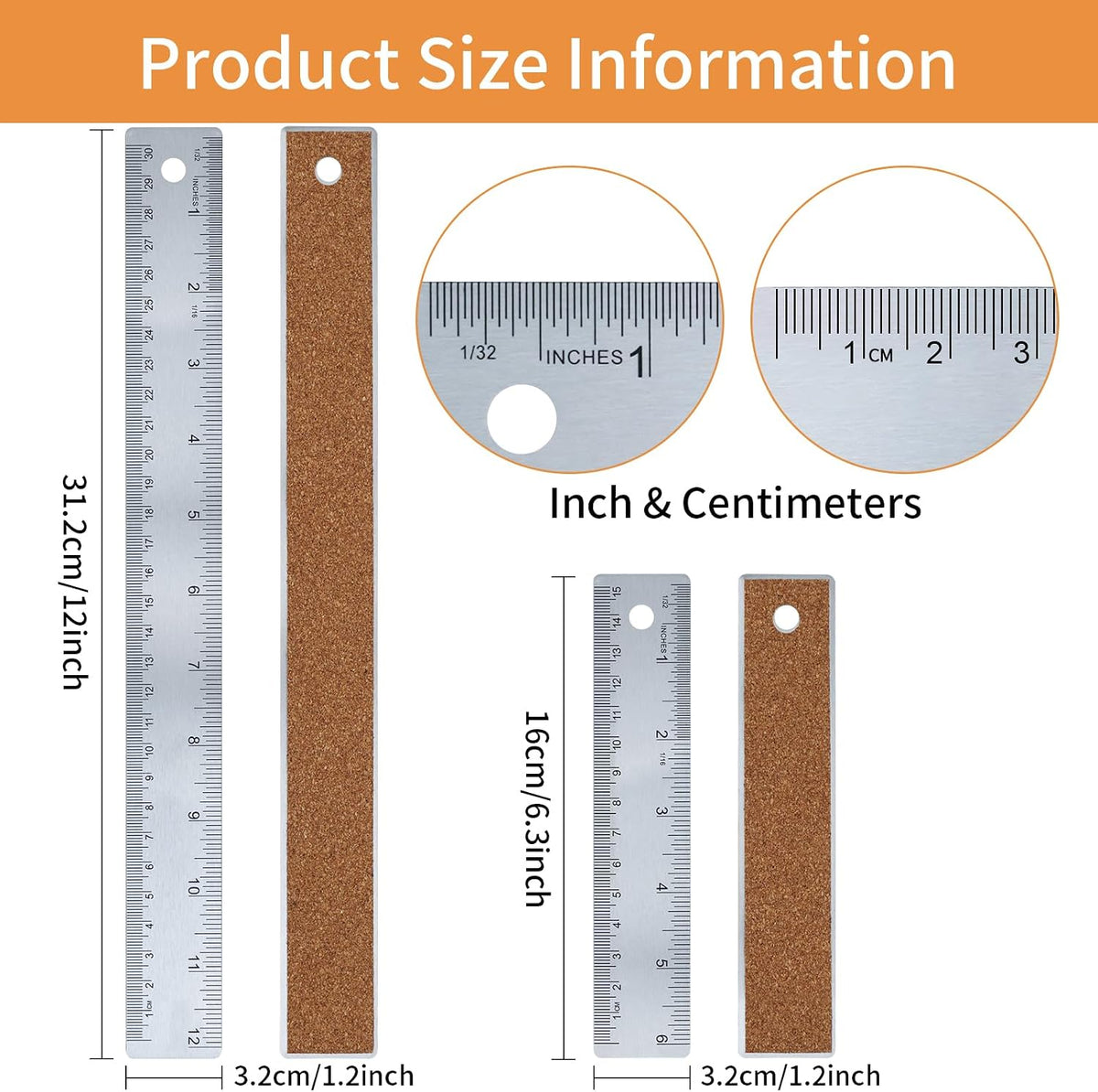 Metal Ruler Set 6 Inch and 12 Inch,Metal Straight Edge Ruler for Drawing