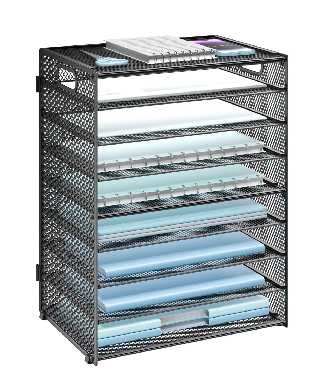 WALI Desk File Organizer, 4 Tier Desktop Paper Letter Tray Organizer with Drawer and 2 Pen Holders, Office Desk Accessories & Workspace Organizers for Office, Home Supplies(DO005DH-W), 1 Pack, White