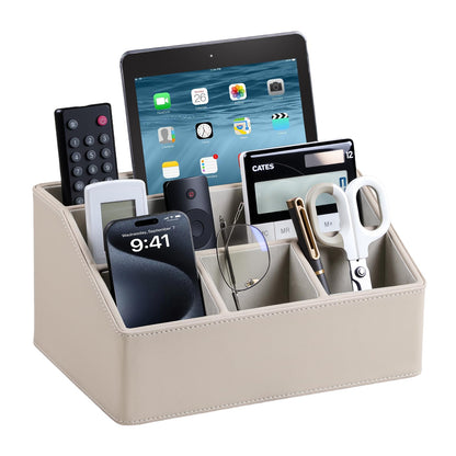 PU Leather Desk Organizer, Remote Control Holder (Black)