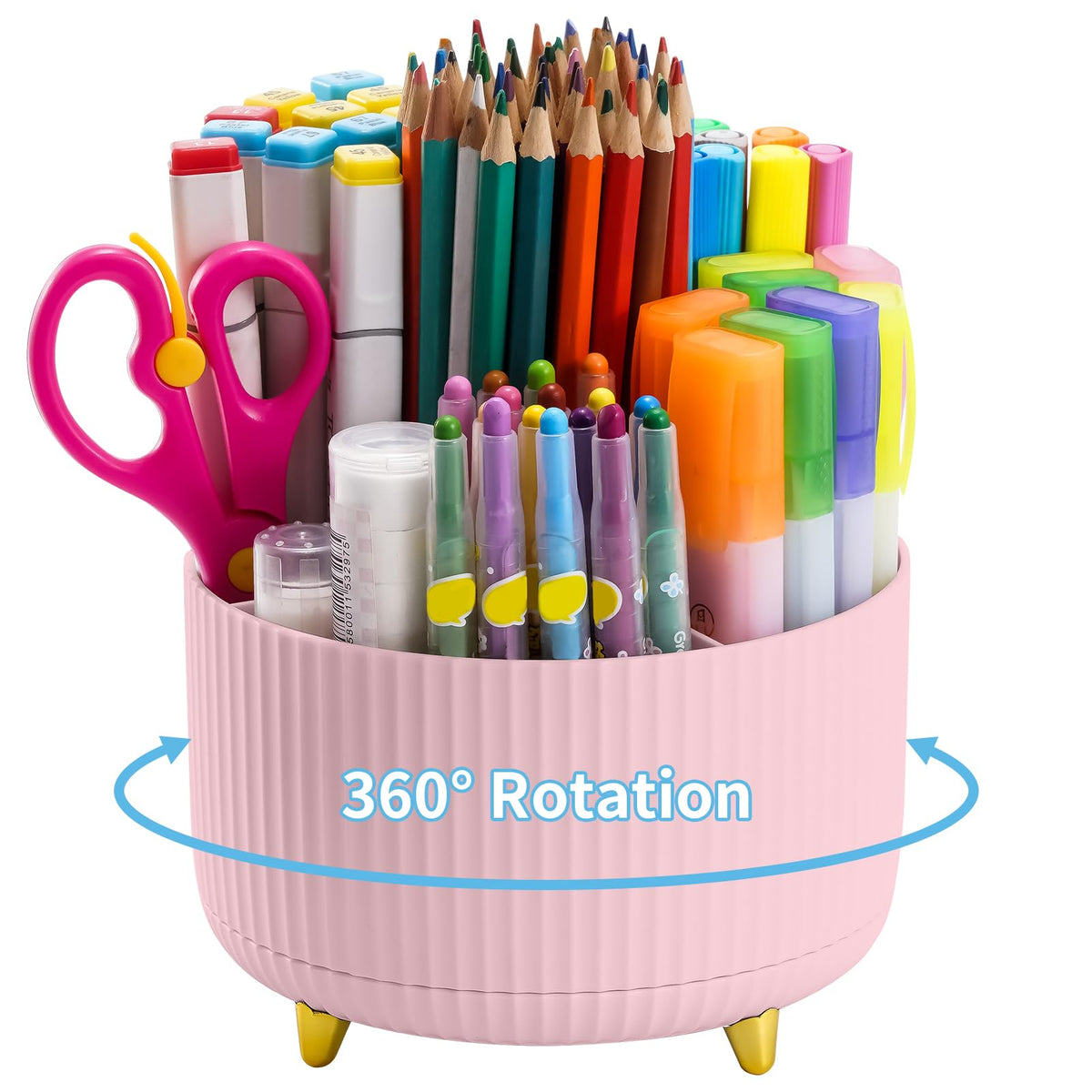 Marbrasse Desk Organizer, 360-Degree Rotating Pen Holder, Desk Organizers and Accessories with 5 Compartments Pencil Holder, Art Supply Storage Box Caddy for Office, Home (Black)