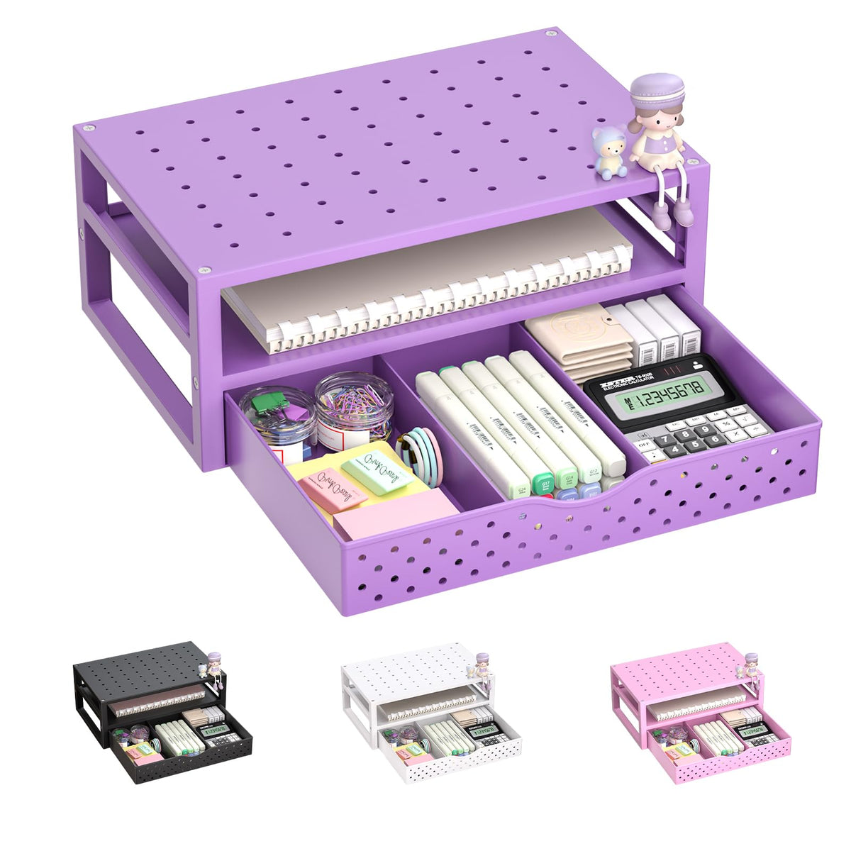 WALI Desk File Organizer, 4 Tier Desktop Paper Letter Tray Organizer with Drawer and 2 Pen Holders, Office Desk Accessories & Workspace Organizers for Office, Home Supplies(DO005DH-W), 1 Pack, White
