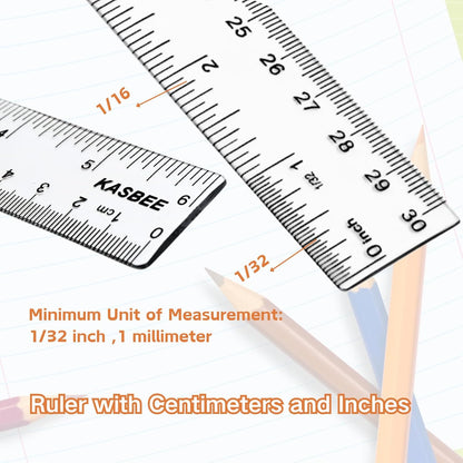 Clear Plastic Ruler 6 Inch, 12 Inch, Straight Rulers for School, Office