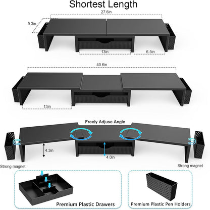 gianotter Dual Monitor Stand Riser With Drawer and 2 Pen Holders