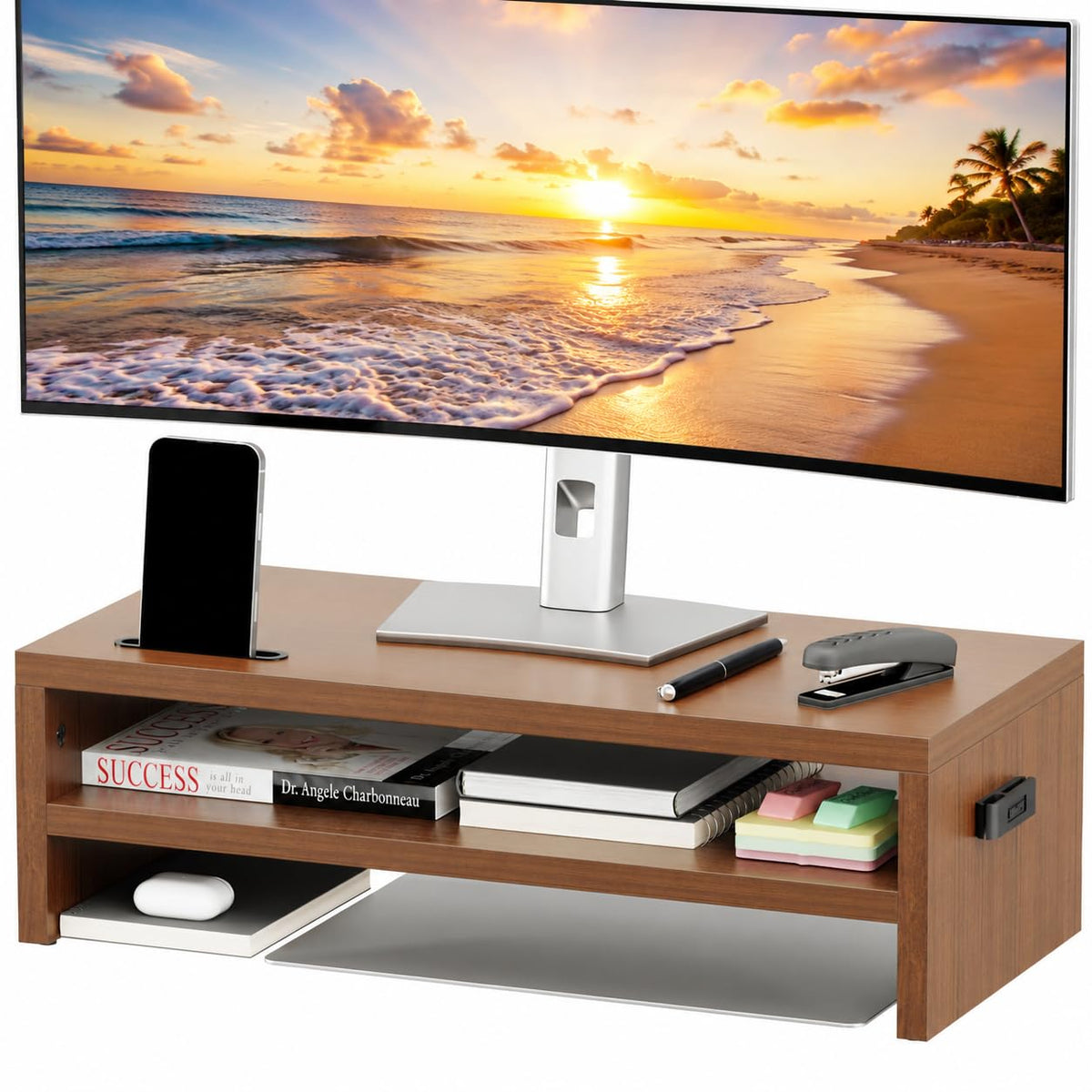 BONTEC Wooden Monitor Stand Riser for Desk, 2-Tier Computer Monitor Stand