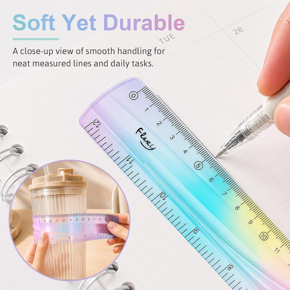 2 Pcs Flexible Ruler,12 Inch&6 Inch Bendable Ruler for Kids