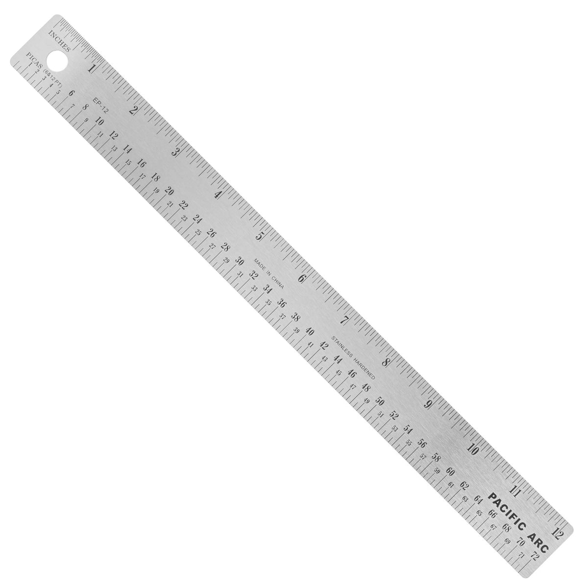 Pacific Arc Stainless Steel Ruler with Inch and Pica Measurements, 18 Inches Rubber Backed