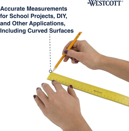 Westcott ‎12 inch Magnetic Flexible Rulers (3 Pack), Yellow, for School, Office, Crafts and DIY, Measuring Tools for Students and Adults