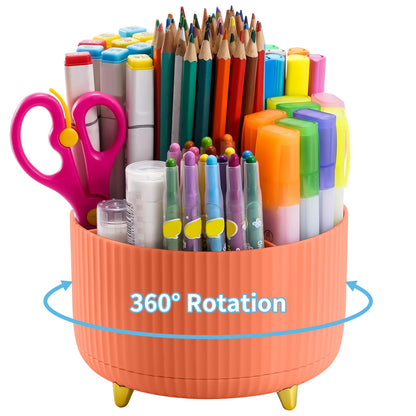 Marbrasse Desk Organizer, 360-Degree Rotating Pen Holder, Desk Organizers and Accessories with 5 Compartments Pencil Holder, Art Supply Storage Box Caddy for Office, Home (Black)