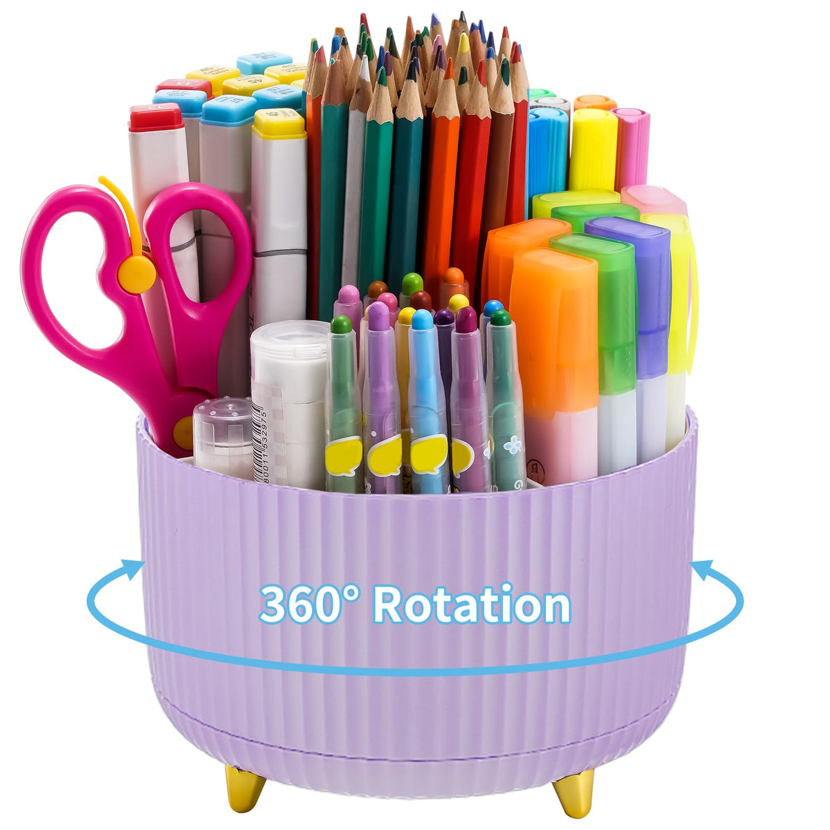 Marbrasse Desk Organizer, 360-Degree Rotating Pen Holder, Desk Organizers and Accessories with 5 Compartments Pencil Holder, Art Supply Storage Box Caddy for Office, Home (Black)