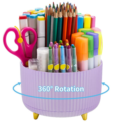 Marbrasse Desk Organizer, 360-Degree Rotating Pen Holder, Desk Organizers and Accessories with 5 Compartments Pencil Holder, Art Supply Storage Box Caddy for Office, Home (Black)