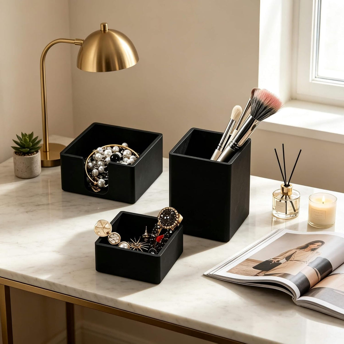 Silicone Pen & Pencil Holder Set, 3-Piece Desk Organizer, Black