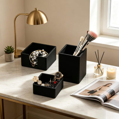 Silicone Pen & Pencil Holder Set, 3-Piece Desk Organizer, Black