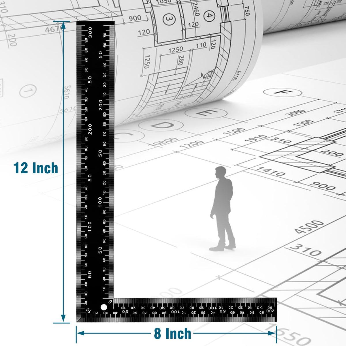 Professional 8x12 Inch Carpenter Square - Heavy-Duty Carbon Steel Framing Tool with Dual-Scale (Imperial/Metric), Rust-Resistant Right Angle Ruler for Carpentry, Roofing & Layouts