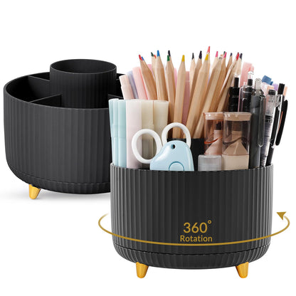 SKYDUE 360 Rotating Purple Pen & Art Supply Organizer - 5 Slot Desk Organizer for Office, School, Home