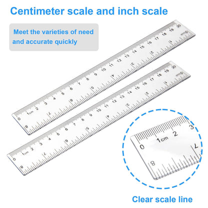2 Pack - 8 inch Clear Plastic Ruler Straight Shatterproof Transparent Rulers for Office Supply (Clear)