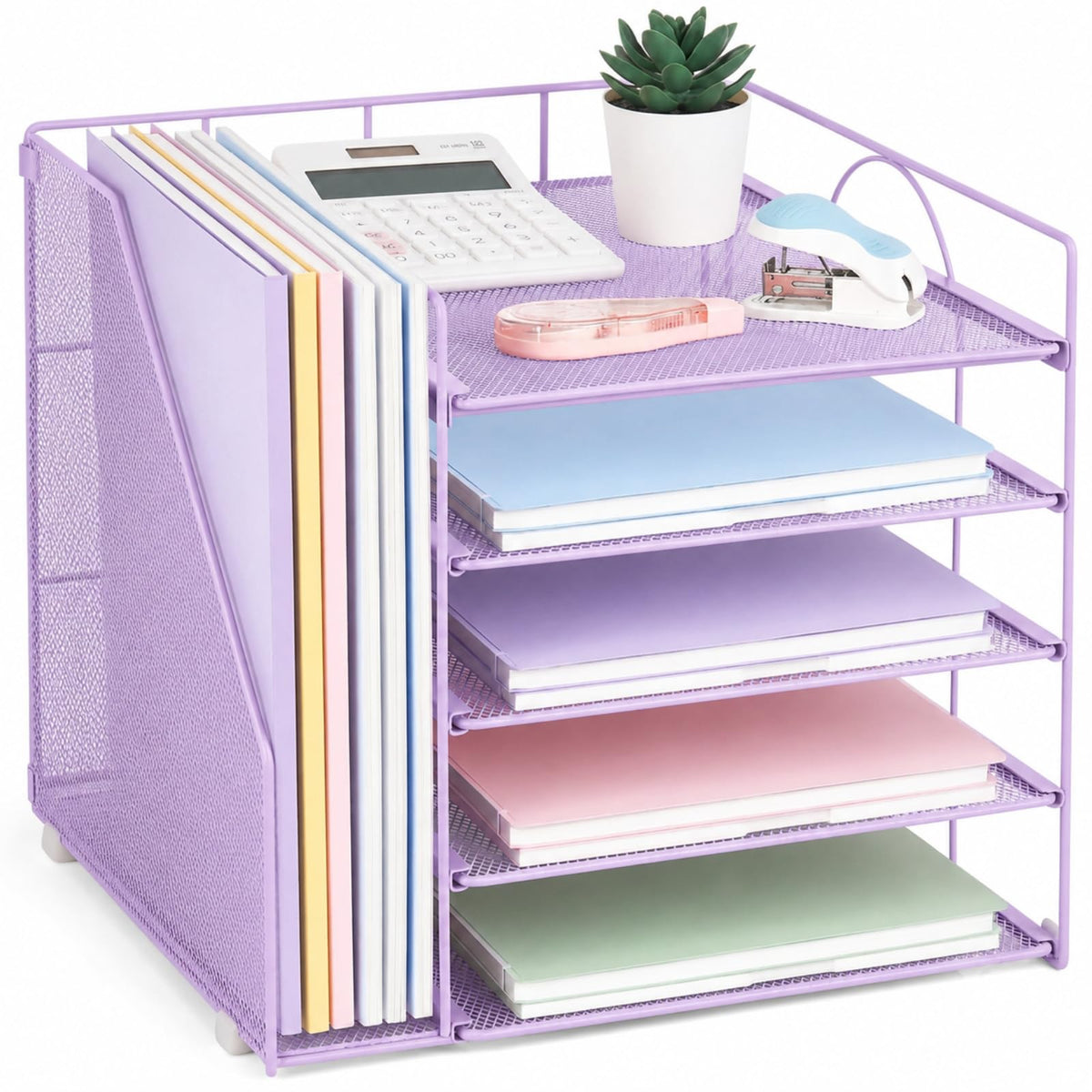 LEKETREE Desk Organizers and Accessories, 5-Tier Paper Letter Tray Organizer with File Holder, Desktop Organizer for Office Supplies (Black)