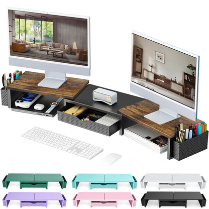 gianotter Dual Monitor Stand Riser With Drawer and 2 Pen Holders
