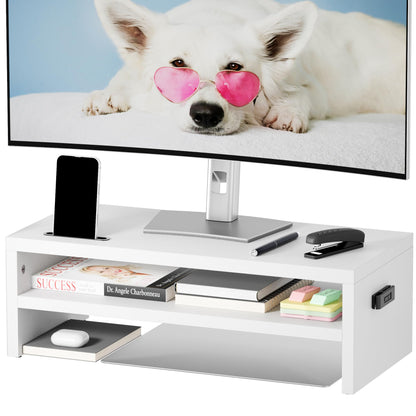 BONTEC Wooden Monitor Stand Riser for Desk, 2-Tier Computer Monitor Stand