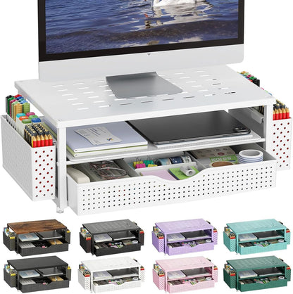 gianotter Desk Organizers and Accessories, Monitor Stand with Drawer and 2 Pen Holder, Desktop Organizer Suitable for Offices and Dormitories (Wood)