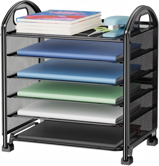 Simple Trending 6-Tier Paper Tray Organizer, File Organizer for Desk, Black