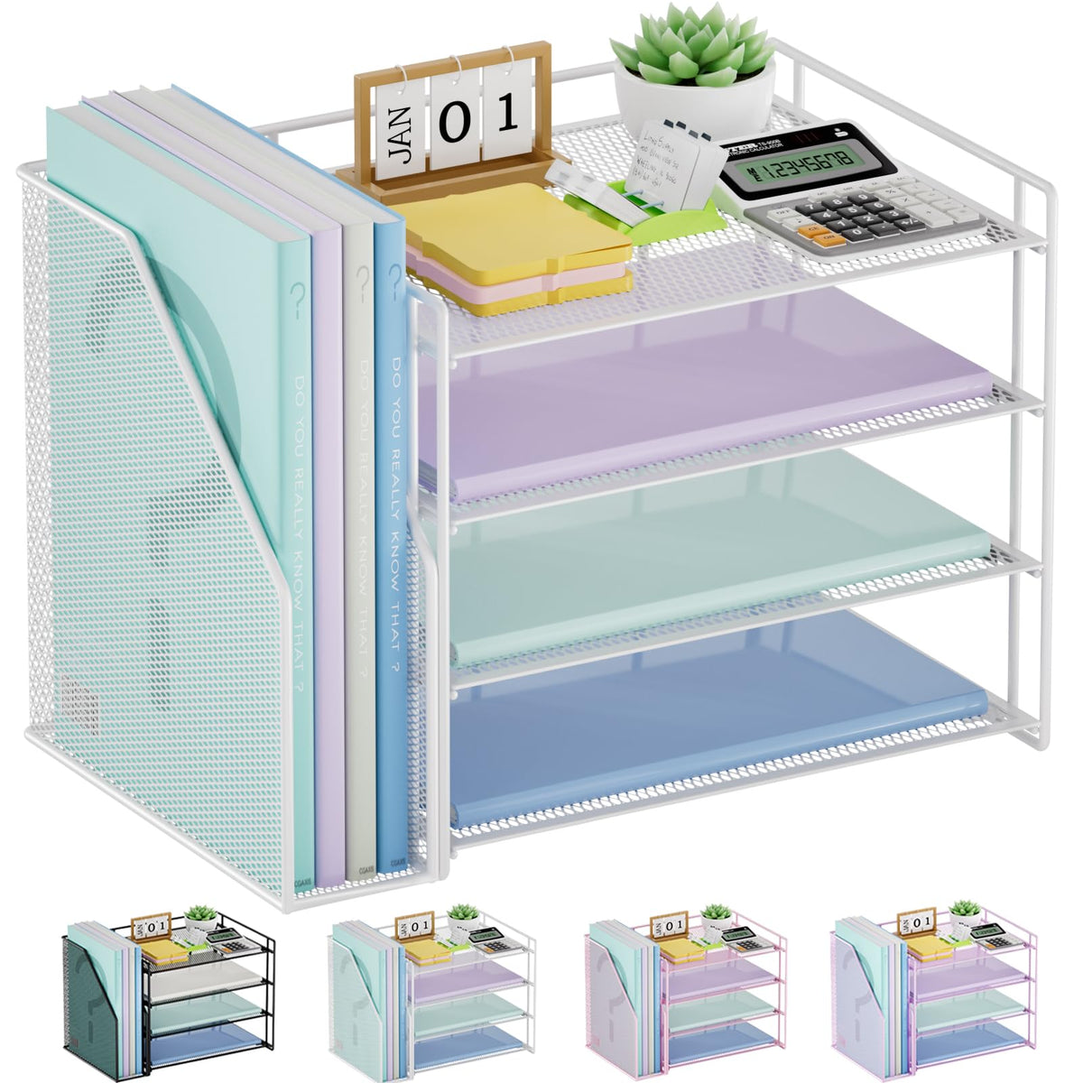 Marbrasse Desk Organizer, 4-Tier Paper File Letter Tray, Black