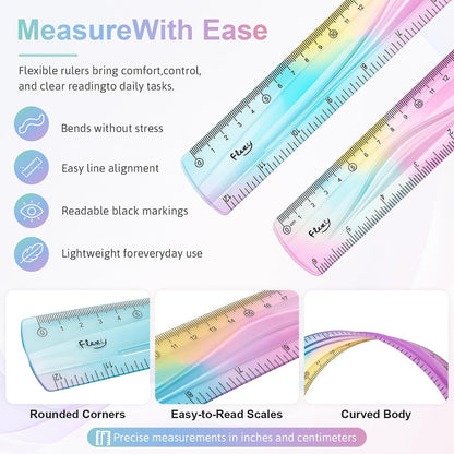 2 Pcs Flexible Ruler,12 Inch&6 Inch Bendable Ruler for Kids