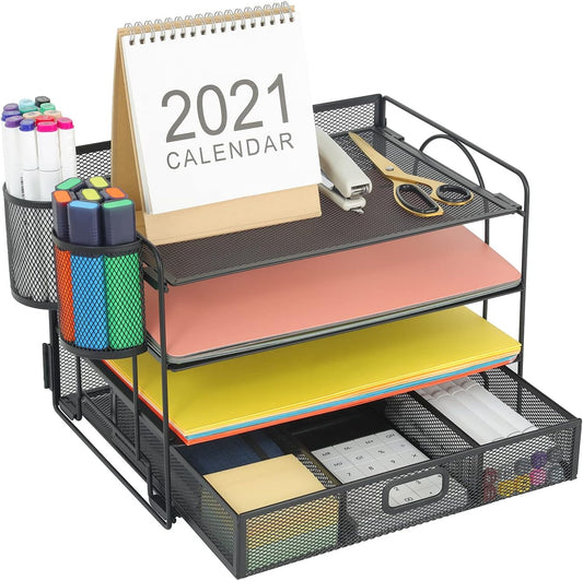 Marbrasse Desk Organizer, 4-Tier Paper File Letter Tray, Black