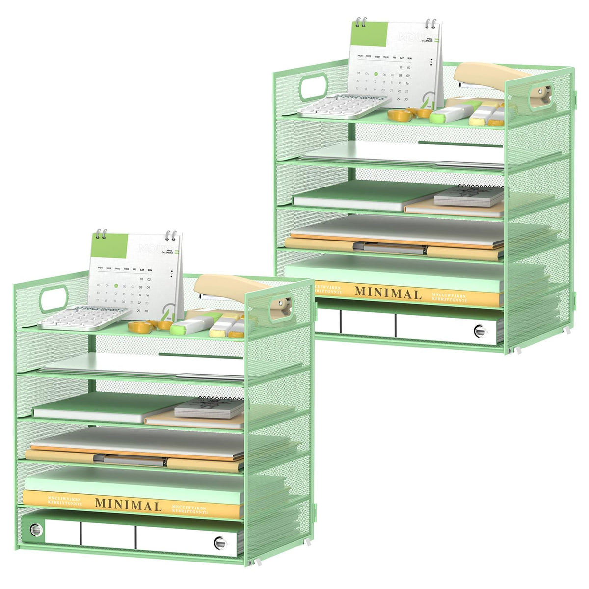 Daltack 6-Tier Paper Organizer for Desk with Handle, Black