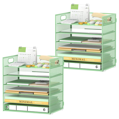 Daltack 6-Tier Paper Organizer for Desk with Handle, Black