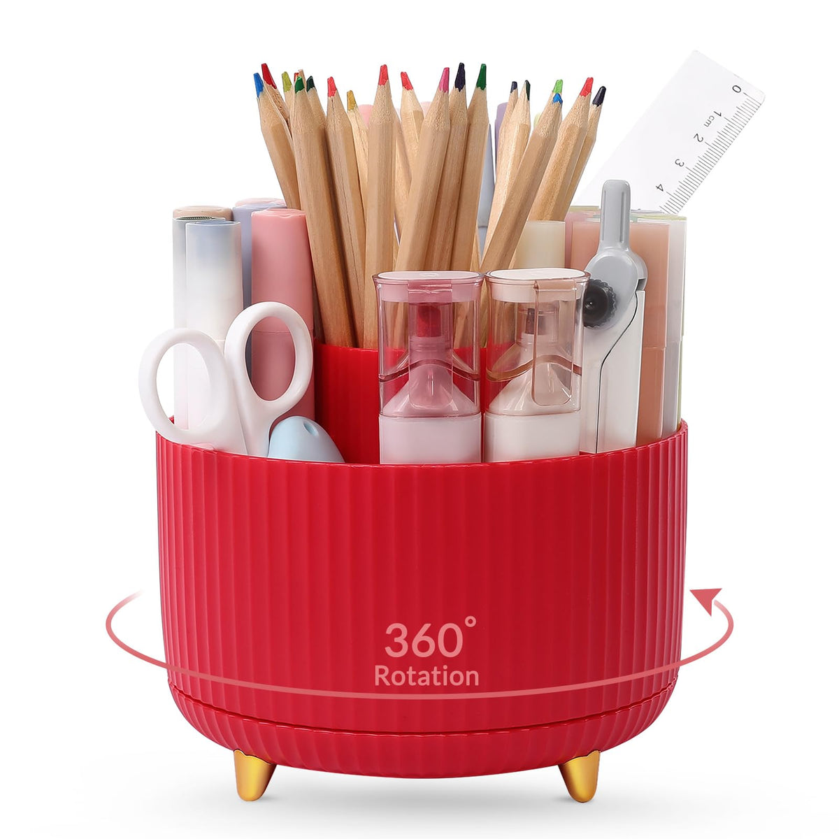 SKYDUE 360 Rotating Multipurpose Organizer - Cute Rotating Pen Holder with 5 Slots for Art Supplies, Office, School, Home