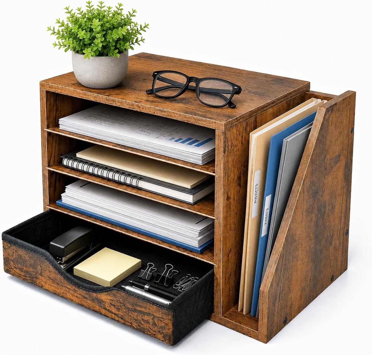 Wooden Desk Organizer with Drawers, Office Paper Mail and Organizer Wood