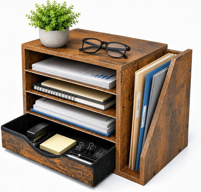 Wooden Desk Organizer with Drawers, Office Paper Mail and Organizer Wood