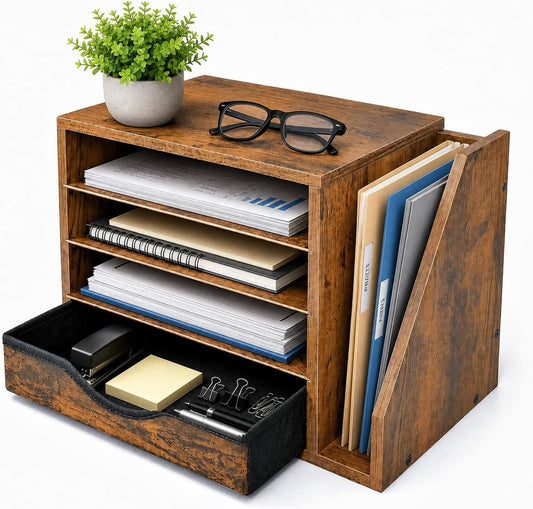 Wooden Desk Organizer with Drawers, Office Paper Mail and Organizer Wood