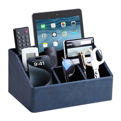 PU Leather Desk Organizer, Remote Control Holder (Black)