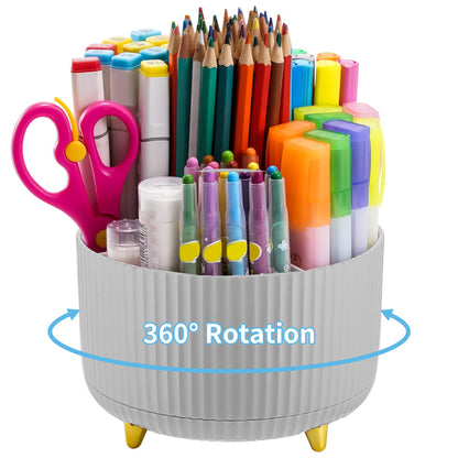 Marbrasse Desk Organizer, 360-Degree Rotating Pen Holder, Desk Organizers and Accessories with 5 Compartments Pencil Holder, Art Supply Storage Box Caddy for Office, Home (Black)