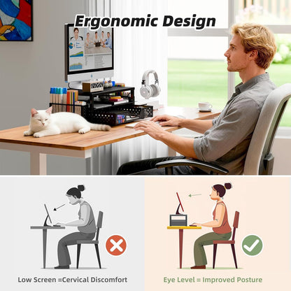 Simple Trending Desk Organizer and Accessories, Monitor Stand Riser, Black