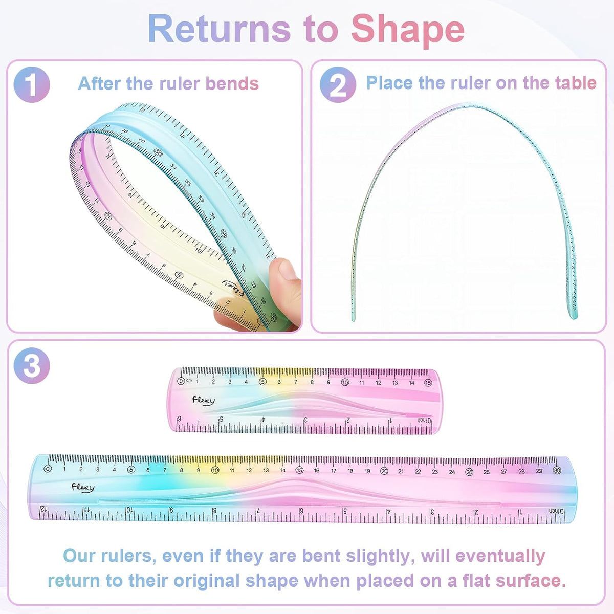 2 Pcs Flexible Ruler,12 Inch&6 Inch Bendable Ruler for Kids