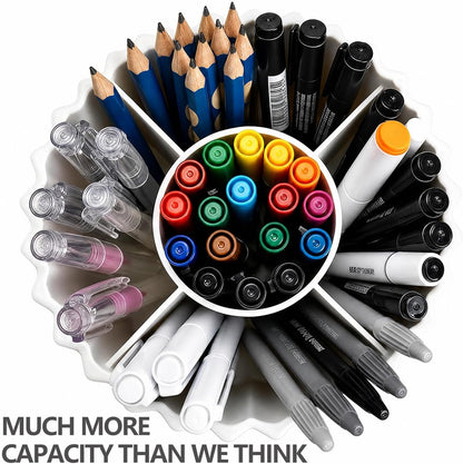 Lebenrich Rotating Pen Holder for Desk, Cute White Pencil Holder, Pen Cup