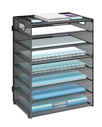 WALI Desk File Organizer, 5 Tier Desktop Paper Letter Tray Organizer with Drawer and 2 Pen Holders, Office Desk Accessories & Workspace Organizers for Office, Home Supplies(DO006DH-B), 1 Pack, Black
