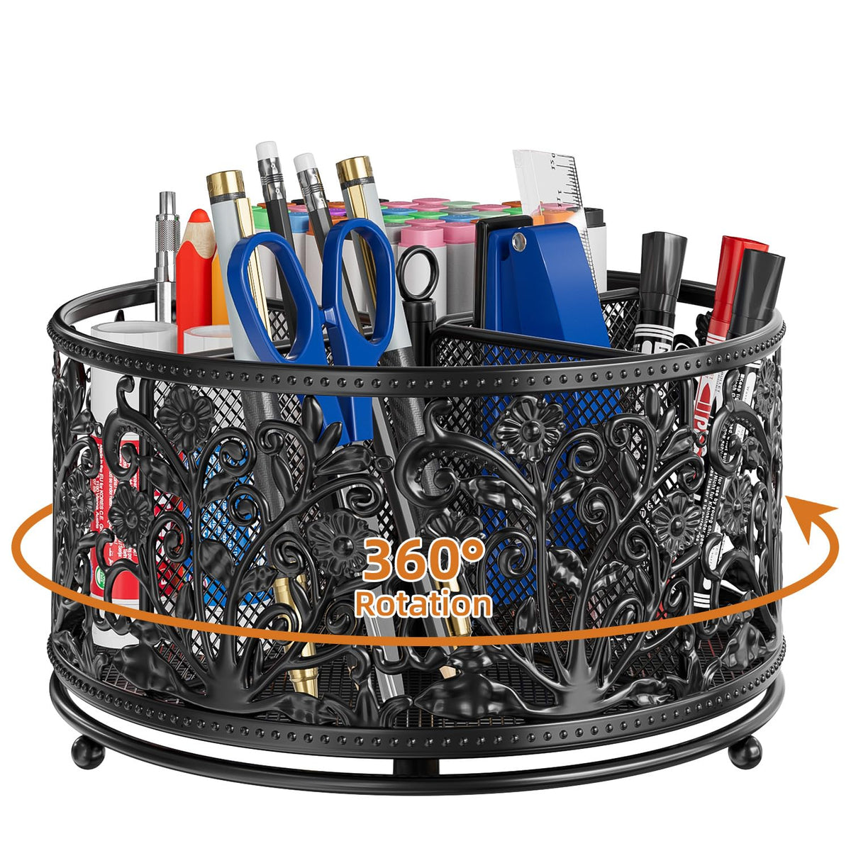 EKNITEY Pencil Pen Holder For Desk - 360° Rotating Pencil Cup Organizer