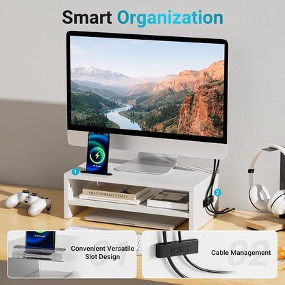BONTEC Wooden Monitor Stand Riser for Desk, 2-Tier Computer Monitor Stand