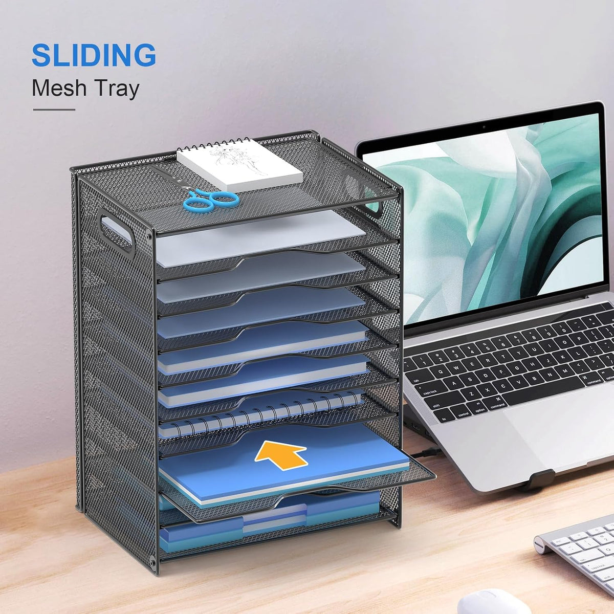 OUTWOLF 10 Tier Paper Organizer - Letter Tray Mesh Desk File Organizer with Handles for Office School Desktop, Black