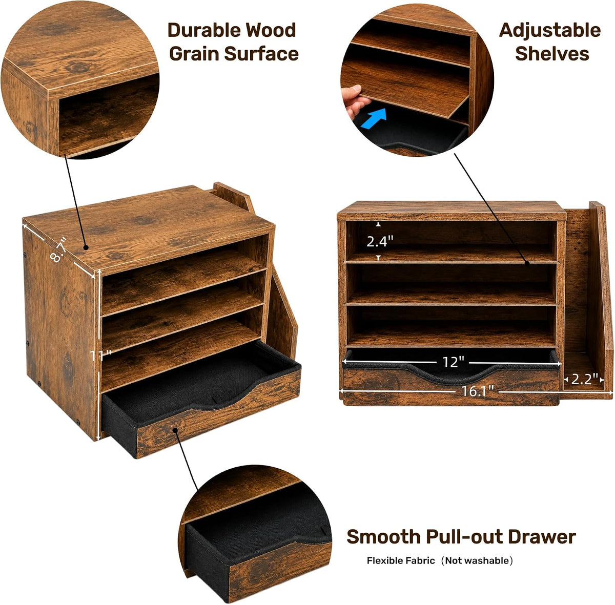 Wooden Desk Organizer with Drawers, Office Paper Mail and Organizer Wood