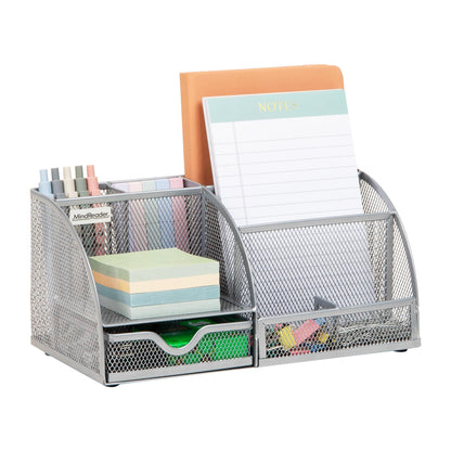 Mind Reader 7-Compartment Metal Mesh Desktop Organizer, Black